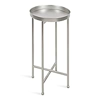 Kate and Laurel Celia Round Metal Foldable Accent Table with Tray Top, 14