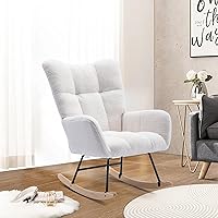Rocking Chair Nursery, Upholstered Nursing Armchair with Wooden Base, Small Gliding Seat for Living Room, Bedroom, Office, 30 Inches Depth, Pure White