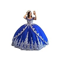 Amazing Sliver Embellishments Lace V Neck Off Shoulder Ball Gown Prom Quinceanera Evening Dresses with Sleeve 2024