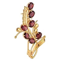NOVICA Handmade Gold Plated Garnet Brooch Pin Silver Floral Sterling Tone Red India Birthstone [2.2 in L x 1 in W x 0.2 in D] 'Gorgeous Scarlet'