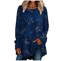 Blouses for Women Dressy Casual,Women's Casual Plus Sizelong Sleeved Round Neck Gradient Printing T-Shirt Top Pullover