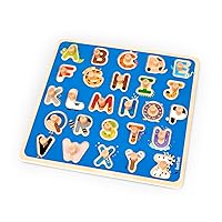 Wooden Peg Puzzle – ABC Puzzle for Toddlers – Wooden Toys – Educational Toys – 2 Years + – Wooden Peg Puzzle: Critters