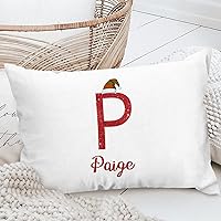 Personalized Polyester Throw Pillow Cover Custom Name Initial Letter Snowman Retro Waist Lumbar Pillow Cover Holiday Anniversary Wedding Gift for Sofa Couch Chair Bedroom Decor 20x30in_2512
