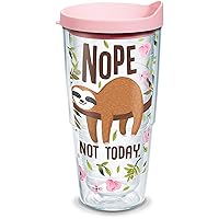 Tervis Sloth Nope Not Today Made in USA Double Walled Insulated Tumbler Travel Cup Keeps Drinks Cold & Hot, 24oz, Classic