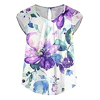Women Tshirts Trendy Peplum Tops for Women 2024 Summer Casual Fashion Print Bohemian Loose Fit with Short Sleeve Round Neck Shirts Dark Purple XX-Large