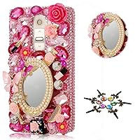 STENES LG K30 Case - Stylish - 100+ Bling Crystal - 3D Handmade Girls Cosmetic Mirror Flowers Design Protective Case for LG K30 / LG K10 2018 / LG Premier Pro - Red