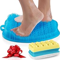 Foot Scrubber & Pumice Stone with Lemongrass Soap for Feet Bundle. Great Shower Accessories and Gifts for Women & Adults!