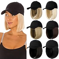 Qlenkay Baseball Cap with Hair Extensions Straight Short Bob Hairstyle Adjustable Removable Wig Hat 14inch for Woman Girl Ginger Brown Mix Bleach Blonde