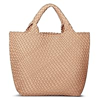 Womens Vegan Leather Woven Bag with Purse, Fashion Handmade Beach Tote Bag Top-handle Handbag
