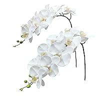 Orchid Stems Artificial Flowers Real Touch Latex Faux Phalaenopsis Branches 9 Large Blooms 38 Inches 2pcs White
