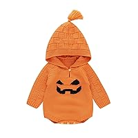 mimixiong Halloween Baby Unisex Bodysuits Long Sleeve Pumpkin Sweater Romper Hoodie Clothes Orange