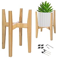 Adjustable Plant Stand Indoor, Bamboo Mid Century Modern Plants Stands, Corner Flower Holder for Living Room, Fits 8 to 12 Inches Pots, (Pot & Plant Not Included)(Nature, 1 Pack)