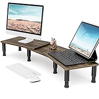 Dual Monitor Stand Riser, Monitor Stand with Adjustable Length and Angle, Wood Monitor Stand for Desk, Monitor Riser for 2 Monitors with Storage Space