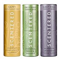 Scentered Aromatherapy Essential Oils Balm Gift Set - Positive & Relaxed - Pack of 3 Portable Balms: Happy, De-Stress, Sleep Well