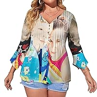 2023 Custom Women Summer V Neck Ruffle Blouse Shirt Top Design Picture Print Loose Fit Tops for Mothers Day Plus Size