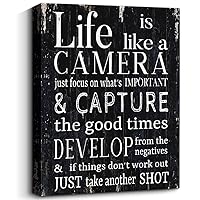 WOWGOOMO Life is Like a Camera Wall Art Vintage Inspirational Wall Decor for Home Décor Office Motivational Framed Encouraging Quotes Sayings Wall Plaque 12x16 Inch Inspirational Gift for Men Women