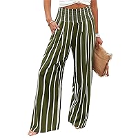 Angerella Womens Elastic High Waisted Palazzo Pants Casual Wide Leg Long Lounge Pant Trousers with Pocket