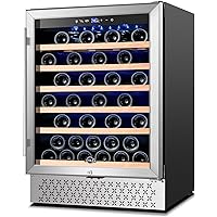 Tylza 24 Inch Wine Cooler Refrigerator 51 Bottle Built-in or Freestanding 24'' Fridge with Stainless Steel & Double Layer Tempered Glass Door and Temperature Memory Function