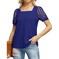 IWOLLENCE Women's Waffle Knit Blouse Puff Long/Short Sleeve Lace Tops Casual Loose T Shirts