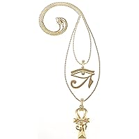 Eye on Ankh with Eye of Ra Set Gold Color Pendants with 24 and 30 Inch Box Necklaces