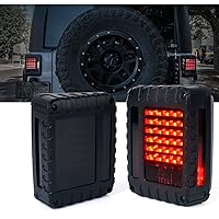 Xprite LED Tail Lights with Rear Brake Turn Signal & Reverse Lights Function, Smoked Lens Rear Lights Compatible with 2007-2018 Jeep Wrangler