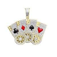 Diamond Aces Poker Cards 10k Yellow Gold Diamond 4 Aces Poker Cards 1.09ct Diamond Pendant - Four Playing Necklace Charm Pendant blackjack