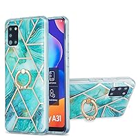 XYX Case Compatible with Samsung A31, Stylish Shiny Marble TPU Slim Full-Body Protective Cover with 360 Rotating Ring Kickstand for Galaxy A31, Blue