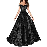 Off Shoulder Sparkly Sequin Prom Dresses Long Sweetheart Wedding Party Dress Formal Ball Gown for Women