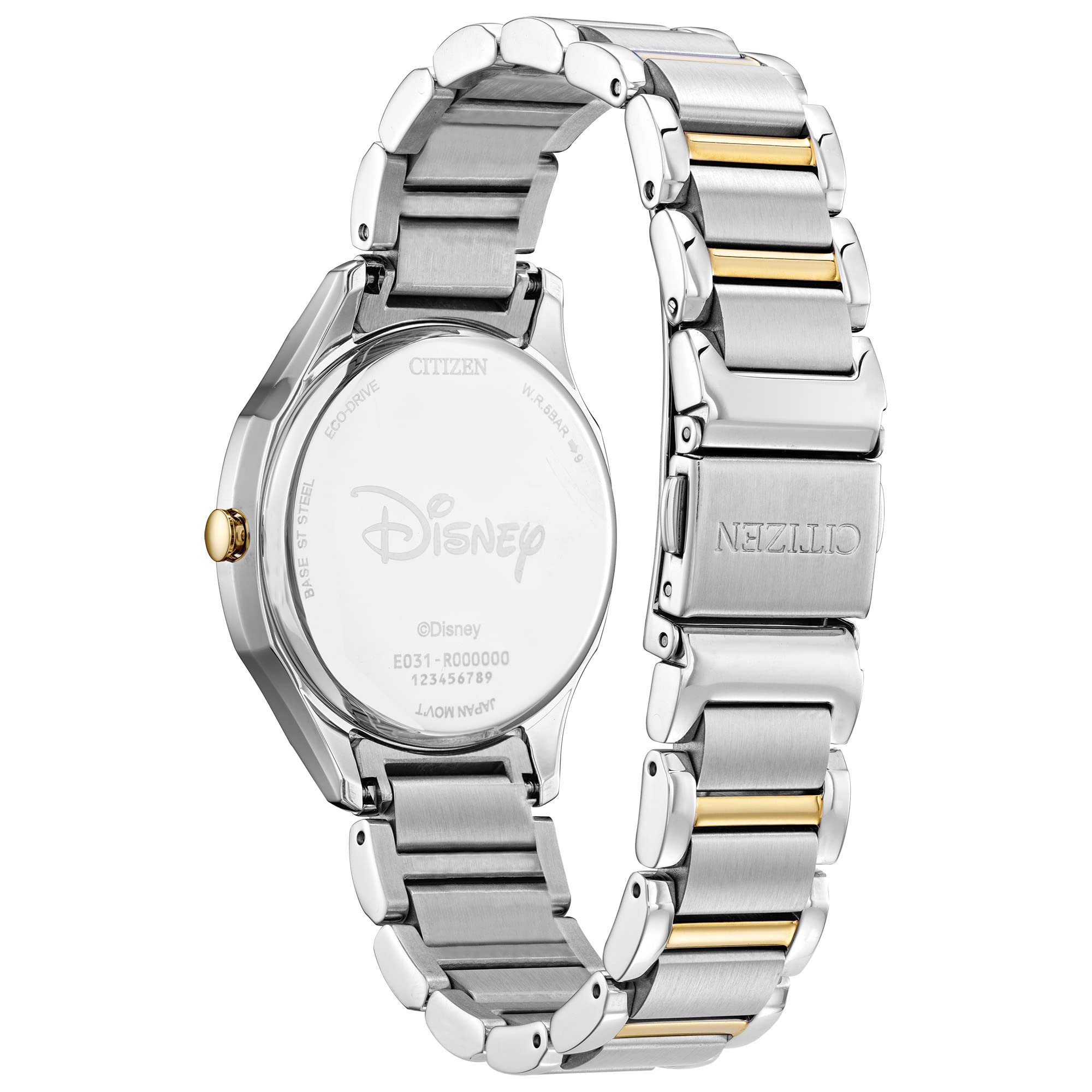 Citizen Eco-Drive Ladies' Disney Mickey and Minnie Mouse Two Tone Gold Stainless Steel, 3-Hand, 35mm (Model: EM0754-59W)