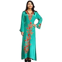 Sea Green Ankle-Length Gown from Kashmir with Ari-Embroidery