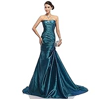 Teal Mermaid Strapless Sweetheart Court Train Taffeta Prom Dress