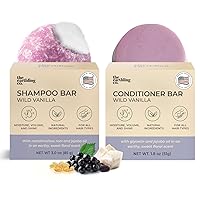 Shampoo & Conditioner Bar Set - Promote Growth, Strengthen & Volumize All Hair Types - Paraben & Sulfate Free formula with Natural Ingredients for Dry Hair (Wild Vanilla)