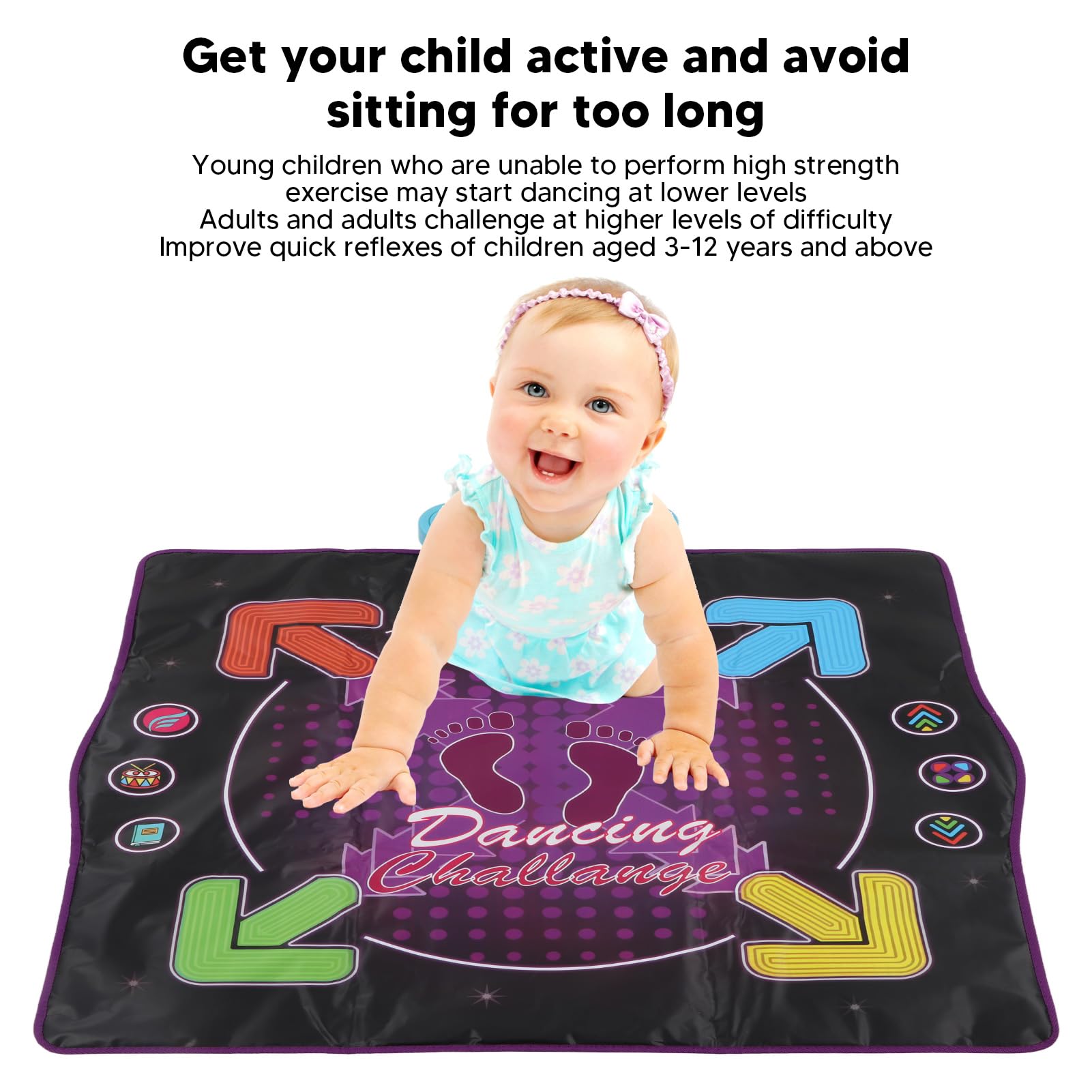 Electronic Playmat Toys, Kids Dancing Pad with 4 Modes, Non Slip Exercise Fitness Game Mat for Improve Coordination, Home Entertainment, 8 Challenge Levels, Musical Gift Toy (Not Light Up)