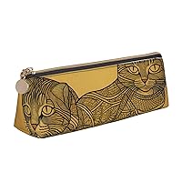 Abstract Cats Pen Case Small Pencil Bag Triangle Pu Leather Pen Pouch Pen Bag Storage Bag With Zipper