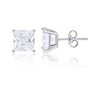 DECADENCE Sterling Silver Rhodium 7x7mm AAA Square Solitaire Stud