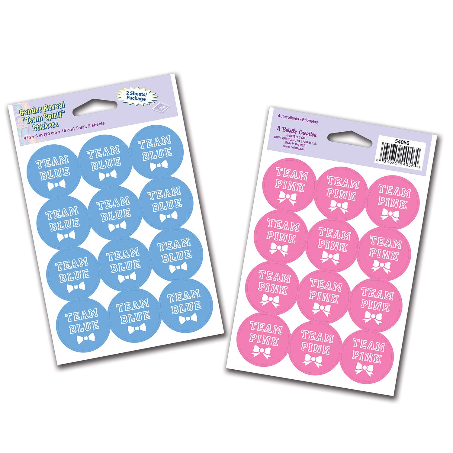 Beistle 2 Sheets Gender Reveal Party Supplies Team Stickers-Boy Or Girl Baby Shower Decorations, 4