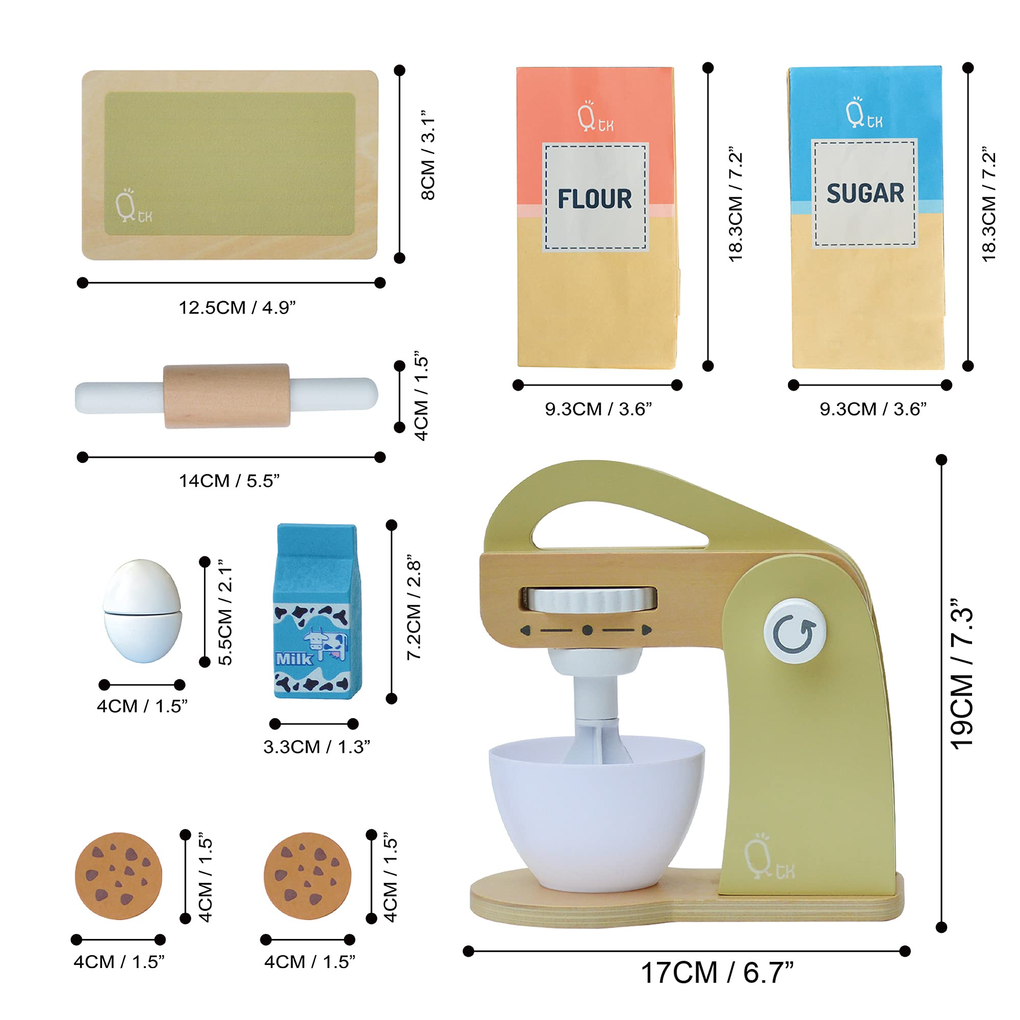 Teamson Kids - Little Chef Frankfurt Wooden Mixer Play Kitchen Accessories - Green- 10 pcs