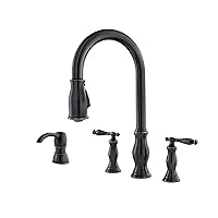Pfister Hanover Kitchen Faucet with Pull Down Sprayer and Soap Dispenser, 2-Handle, High Arc, Tuscan Bronze Finish, F5314HNY