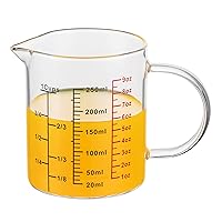 Glass Measuring Cup-[Insulated handle | V-Shaped Spout]-Made of High Borosilicate Glass Measuring Cup for Kitchen or Restaurant, Easy to Read, 250 ML (8 Oz, 1 Cup)-Pack of 2
