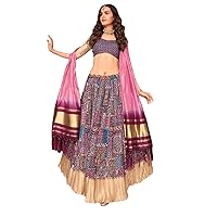 Indian Traditional Pinrted Flaired & zari Satin silk Lehenga choli dupatta dress ghagra 3866