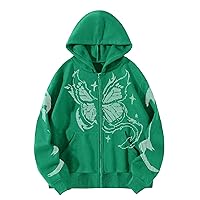 Mens Long Sleeve Hooded Sweatshirt Butterfly Print Zipper Hoodie Casual Jacket with Pockets