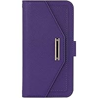 Crossbody Lanyard Case for iPhone 14/14 Plus/14 Pro/14 Pro Max, Premium Leather Wallet Case with Card Holder[Makeup Mirror] Magnetic Flip Kickstand Phone Cover (Color : Purple, Size : 14)