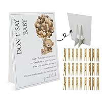 Bear Don't Say Baby Game (1 Sign And 50 Mini Natural Clothespins) Don't Say Baby Baby Shower Game, Baby Shower Decorations, Baby Shower Games Gender Neutral (2DS07)