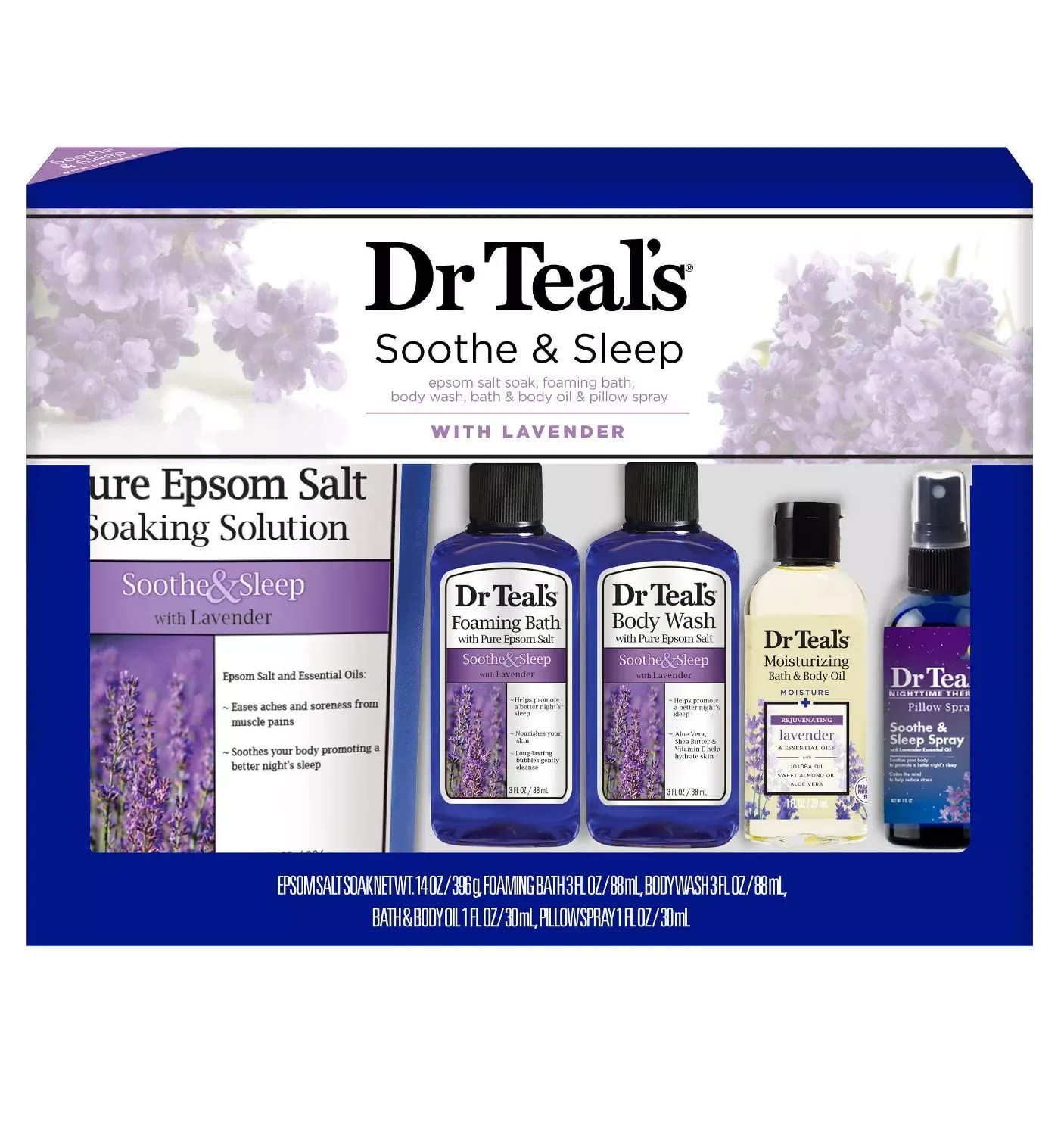 Dr. Teal's Epsom Salt Lavender Bath Gift Set - 5 Pc. (Soothe & Sleep with Lavender)