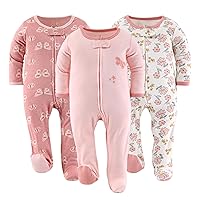 The Peanutshell Footed Pajamas Sleepers for Baby Girls, Sleep and Play Footies, 3 Pack