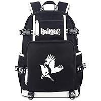 Anime Haikyuu Laptop Backpack Printed Luminous Schoolbag Rucksack with USB Charging Port & Headphone Port Black