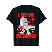Boys Valentines Day Kids Dinosaur T Rex Lover I Steal Hearts T-Shirt