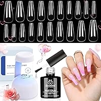 Beetles Gel Nail Kit Easy Nail Extension Set with 500Pcs Soft Gel Nail Tips Coffin Shape 5 In 1 Nail Glue Base Gel and Innovative Led Lamp Easy Diy Nails Art Home Gelly Tips