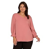 Adrianna Papell Women's Plus Size 3/4 Smocked Sleeve Solid Top