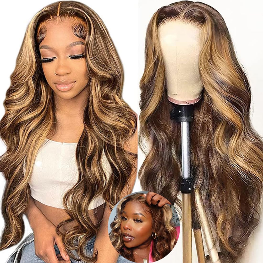 UNICE Bye Bye Knots Glueless Wig Body Wave 7x5 Invisible Knots Lace Front Wigs Human Hair Honey Blonde Highlight Pre Everything Wig Human Hair Pre Plucked Pre Cut 150% Density 22 inch